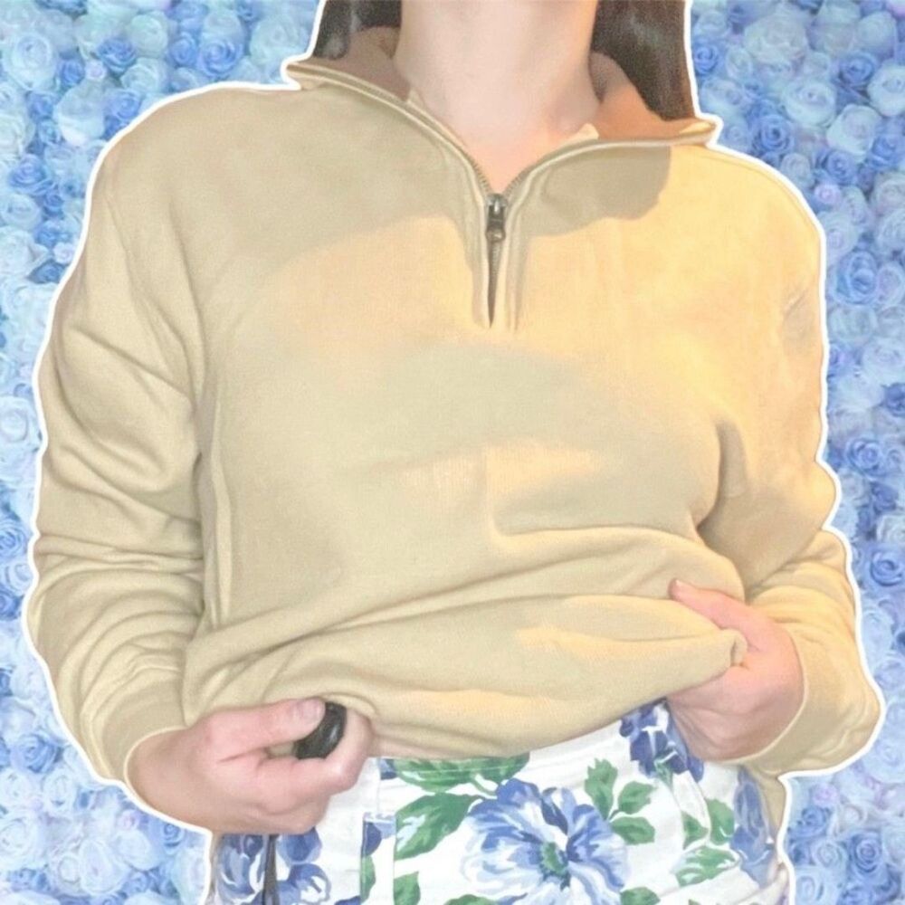Mock Neck Quarter Zip Henley Sweater Retro Old Money Long Sleeved Beigecore